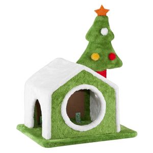 24in Christmas Cat House Soft Plush Indoor Cat Bed Cave with Holiday Decor for Cats & Scratcher - Product Image 6