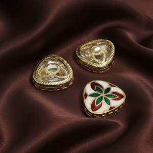 Conectores Separadores Geométricos Ovalados Dorados al por Mayor, 2 Piezas de 40x22mm, Cristal, Chapado en Oro de 18K, Kundan Meenakari, Bolsa OPP, para Collar - Product Image 1