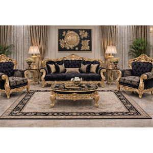 Juego de Sofás de Lujo Estilo Barroco Europeo Negro y Dorado, Tallado a Mano, Madera de Teca Sólida, Tamaño Personalizado Profesional, Diseño de Autor, en Oferta - Product Image 1