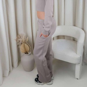 Ensemble de survêtement 2 pièces en polaire gris pour femme, coupe ample, décontracté, sportswear, pantalon de jogging à fermeture éclair à manches longues, longueur cheville - Product Image 5