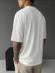 Men's Oversized <b>White</b> <b>T</b>-<b>Shirt</b> Short Sleeve O-Neck Casual Jersey Cotton Printed Letter Design Front Breathable - Product Image 2