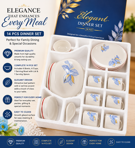 Service de table de luxe 32 pièces en mélamine à imprimé floral – Assiettes, bols, cuillères de service, plateau à riz pour la maison - Product Image 4