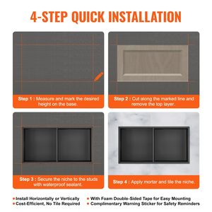 Niche de douche murale en acier inoxydable 304 de 13''x25'', double étagère, sans carrelage, étanche, étagères de salle de bain - Product Image 5