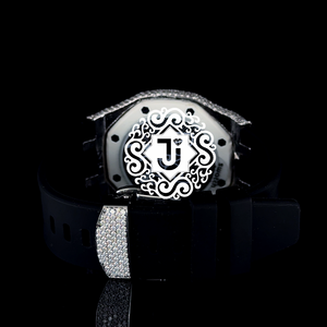 Montre de luxe pour homme, cadran blanc, bracelet noir, lunette en argent avec strass, diamants Moissanite VVS, montre personnalisée - Product Image 4