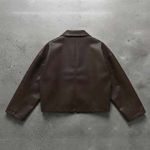 Chaqueta de Motociclista de Cuero Negra para Hombre, Cierre de Cremallera, Corte Regular, Cuello Camisero, Diseño Sólido Resistente al Viento, para Otoño - Product Image 6