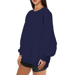 เสื้อสเวตเชิ้ตไหมพรมทรงโอเวอร์ไซส์สำหรับผู้หญิง สีพื้น ไหล่ตก แขนยาว คอกลม ระบายอากาศได้ดี ผลิตจากผ้าฝ้ายใยไผ่ ปักลายด้านหน้า - Product Image 4