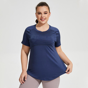 Wholesale Short Sleeve Mesh Breathable Gym <b>Tops</b> Women Quick Dry Skin-friendly Soft High Stretch Plus Size Crew Neck Tank <b>Top</b> - Product Image 3
