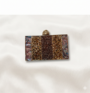 Natural Crafts Ladies Party Leather Clutch Shoulder Bag Mother of Pearl & Stone <b>Embroidery</b> Hanging Design Dress Style - Product Image 1
