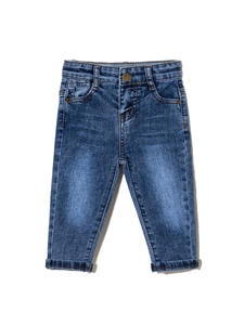 Jeans de Mezclilla Elásticos para Niños, Personalizables, Blancos Desgastados, Corte Ajustado, Cintura Elástica, Cinco Bolsillos Clásicos, para Primavera/Otoño - Product Image 3
