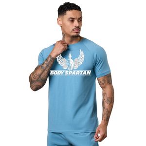 Camiseta de cuello redondo para hombre, color azul cielo, manga corta, ligera, transpirable, para entrenamiento, correr, fitness, gimnasio, ropa deportiva - Product Image 1