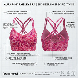 Comfortable <b>LOW</b> MOQ Custom Printed Sports <b>Bra</b> Shoulder Straps Padded Yoga Gym Fitness Compression Workout Stretch Breathable <b>Bra</b> - Product Image 3