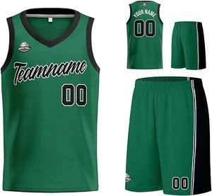 Camiseta de Baloncesto Verde Personalizada, Cuello en V, Sin Mangas, Malla Transpirable, Nombre del Equipo y Número Impresos con Transferencia Térmica, Correa Frontal Ajustable - Product Image 2
