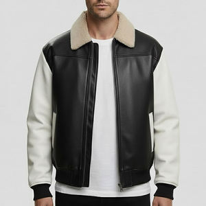 Chaqueta Bomber de Aviador de Piel de Oveja Genuina para Hombre, Chaqueta de Invierno Azul, Chaqueta de Cuero Genuino Personalizada para Hombre - Product Image 1