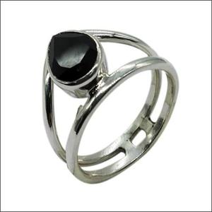 Bague en argent plaqué 925 avec pierre précieuse onyx noir, sertissage en forme de poire, design géométrique minimaliste, style bohème, pour femme, mariage - Product Image 2
