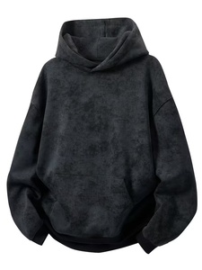 Sweat à capuche streetwear avec patch brodé appliqué, effet vintage délavé à l'acide, délavé soleil, usé, couleur unie, en molleton, manches classiques, poche - Product Image 1
