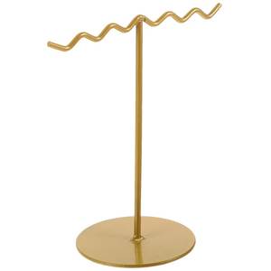 Gold Metal Jewelry Stand With Wavy Arm Round Base Minimalist Design For Indoor Tabletop Use - Product Image 1