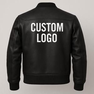 Blouson aviateur en cuir, logo personnalisé, noir, cuir de vachette véritable, blouson de moto, meilleure qualité, blouson d'hiver - Product Image 2