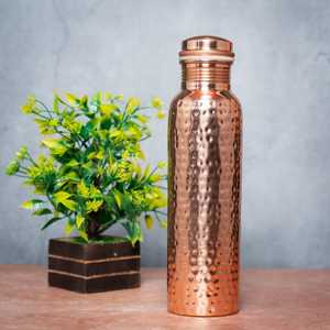 Bouteille de sport en cuivre pur 1000 ml, isolation thermique 12-24 heures, couvercle réutilisable, design vintage, type à pression, fait main, cadeau de voyage - Product Image 1