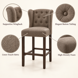 Silla de Bar Moderna Tapizada con Brazos Acolchados y Patas de Madera Sólida para Uso Doméstico y Comercial, Silla de Bar de Lino - Product Image 4