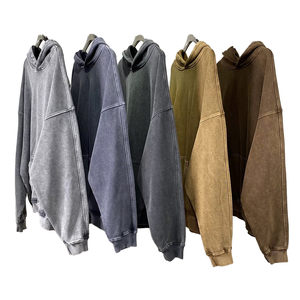 Sudaderas con capucha para hombre de material liso, lavado ácido, de gran gramaje, tipo jersey, doble capa, efecto descolorido por el sol, color piedra, 100% algodón, genuinas, al por mayor - Product Image 1