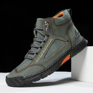 Men's PU Leather Roman <b>Boot</b> Fashion Hand-Stitched Ankle <b>Boots</b> Flat Lace-Up Casual Shoes Shock Resistant <b>Slip</b> Resistant - Product Image 2