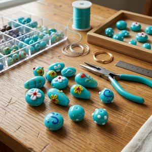 200 pièces de perles en verre turquoise faites à la main en gros |   Perles décoratives de différentes tailles et formes pour bijoux, bracelets et fournitures d'artisanat - Product Image 2