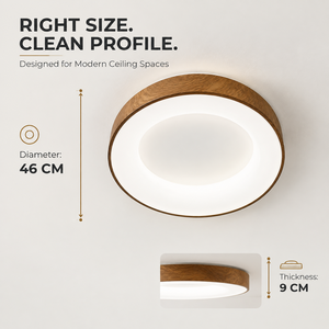 Plafonnier LED rond moderne avec cadre en fer imitation bois, diffuseur en acrylique, trois températures de couleur, 46 cm - Product Image 2