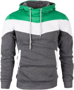 Sweat à capuche pour homme, coupe ajustée, vert et gris, avec motif chevron et poches latérales - Product Image 1