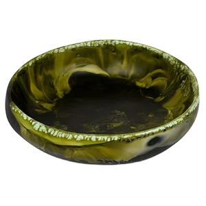 Bol bas en résine fait main vert olive, centre de table décoratif, plateau de vanité, porte-bijoux, décoration élégante pour la maison, vitrine - Product Image 1