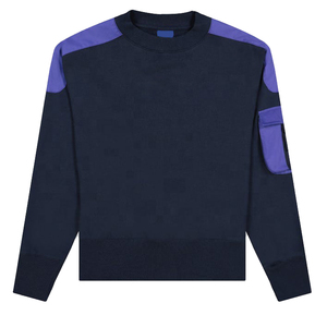 Sweat-shirt à col rond pour femme, color-block, manches longues, 100% coton tricoté, décontracté, pour l'automne, avec poche - Product Image 1