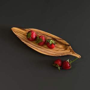 Assiette de service en bois en forme de feuille, rustique, faite à la main, pour fruits, collations, desserts, vaisselle de table pour fêtes, présentation de fruits, style minimaliste - Product Image 4