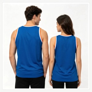 Maillot de basketball unisexe personnalisé en Spandex/Polyester, sublimé, à rayures fines, sans manches, col ajusté, uniforme de basketball OEM - Product Image 2