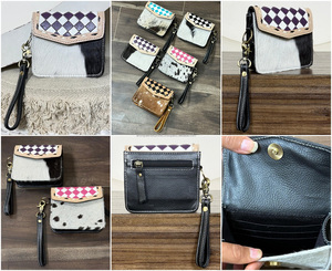 Hot-Selling Genuine Checkered Leather <b>Small</b> Coin <b>Purse</b> Cowhide Leather Mini Card Holder Money Bag With Wristlet Strap foe Women - Product Image 3