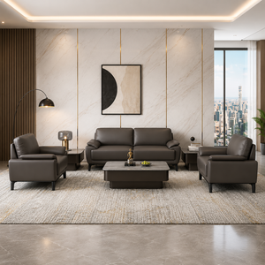 INTELLIGENTIA WOODS Modern Luxury Leather Sofa Set 1+3+1 Seater with HR Foam & American <b>Oak</b> Wood <b>Frame</b> for Living Room Hotel - Product Image 3