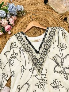 French Crepe Digital Printed Anarkali <b>Kurti</b> Pant Dupatta Set - Product Image 4