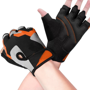 Guantes de Gimnasio de Medio Dedo de Cuero con Cierre de Gancho y Bucle, Protección de Palma, Transpirables, Correa de Muñeca Ajustable, Acolchado de Gel para Levantamiento de Pesas - Product Image 2
