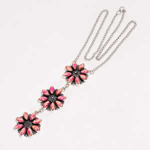 Collier à trois fleurs en jaspe sédiment marin rose, en argent sterling, fait main, style bohème du Sud-Ouest, cadeau pour elle - Product Image 2