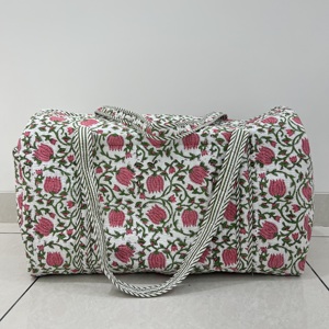 Cotton Quilted Weekender Duffle <b>Bag</b> Lightweight Sport Durable Travel <b>Bag</b> Block Printed Floral Gym Custom Size Shoulder <b>Bag</b> - Product Image 1