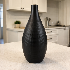 Luxury Grid Textured Matte Black Metal <b>Flower</b> Vase Elegant Handcrafted Modern Home Decor Centerpiece <b>Single</b> Unit Only - Product Image 1