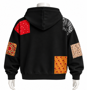 <b>Black</b> Tapestry Patchwork Zip Up <b>Hoodie</b> Oversized Full <b>Zipper</b> Hooded Sweatshirt Printed Patch Casual Streetwear Jacket Men - Product Image 2