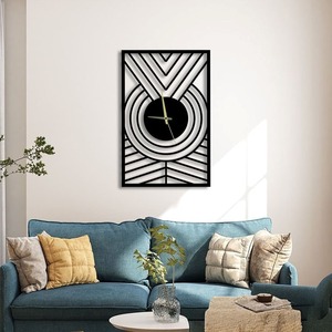 Large Modern Wooden Wall <b>Clock</b> With Open Frame Design Black Finish Silent <b>Mechanism</b> Decorative Timepiece - Product Image 2