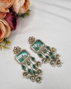 Designer Radiant Cut Hanging Jhumki <b>Earrings</b> With Pearl Accents For Women Party Wear & Festivals Artificial Jewellery Collection - Product Image 2