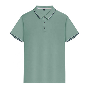 Polo à manches courtes gris uni pour homme avec bordure vert lime, coupe décontractée, tissu Oxford tissé - Product Image 2
