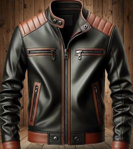 Men's Black & <b>Brown</b> Genuine Lambskin <b>Leather</b> Fashion and Biker <b>Jacket</b> <b>Leather</b> <b>Jacket</b> Lapel Zipper Pocket Slim Fit Casual <b>jacket</b> - Product Image 2