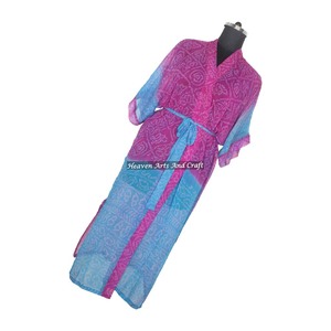 KL005 Robe de nuit kimono en soie pour femme, imprimé floral coloré vintage, manches longues, séchage rapide, collection automne-hiver - Product Image 5