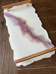 Purple and White Resin <b>Tray</b> with Gold Handles – Handmade Jewelry Display <b>Vanity</b> <b>Tray</b> Decorative Serving <b>Tray</b> Glam Gift for Her - Product Image 5