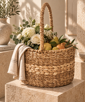 Panier de rangement écologique en jonc de mer tressé à la main avec poignées, organisateur en osier, capacité 4-5L pour la maison moderne, la cuisine, la buanderie et les courses