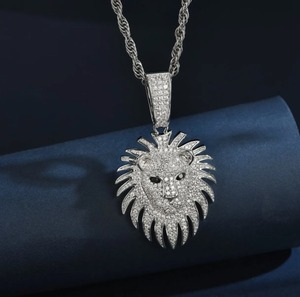 Pendentif Tête de Lion Iced Out en Argent Sterling 925 avec Moissanite VVS Micro-Pavé, Breloque Hip Hop Unisexe pour Fêtes - Product Image 2