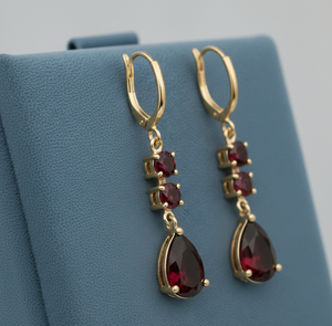 Boucles d'oreilles pendantes de luxe en grenat, forme poire avec pierre ronde de 5 mm, en argent sterling plaqué or, bijoux de fête en pierres précieuses - Product Image 3