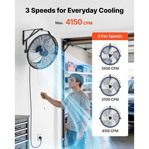 Ventilatore da Parete in Metallo da 18 Pollici con Protezione IP44, 3 Velocità, Lunga Distanza di Flusso d'Aria, Rotazione Regolabile, Tipo di Spina AU - Product Image 4